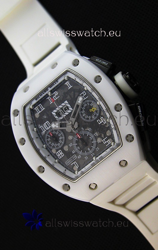 Richard Mille RM011-FM Felipe Massa White Ceramic Case Watch in White Strap