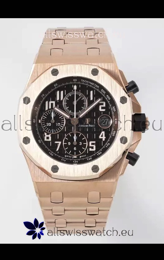 Audemars Piguet Royal Oak Offshore Black Dial Chronograph 1:1 Mirror Replica Watch - Rose Gold 