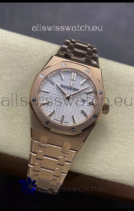 Audemars Piguet Royal Oak 33MM 904L Rose Gold White Dial 1:1 Mirror Replica Watch