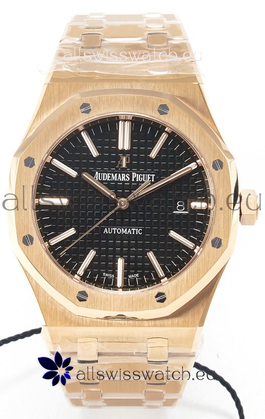 Audemars Piguet Royal Oak 15400 41MM Rose Gold Black Dial Super Clone Replica Watch 