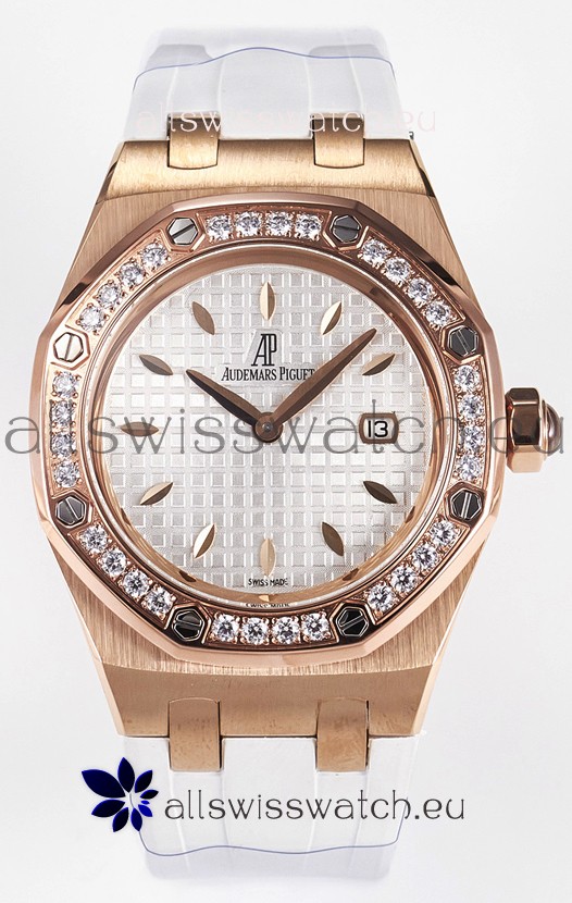 Audemars Piguet Royal Oak 33MM Rose Gold Quartz Rose Gold White Dial Swiss Replica Watch