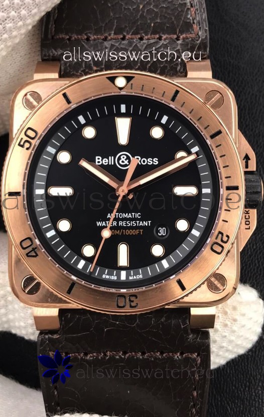 Bell & Ross BR03-92 Diver Rose Gold Black Dial Swiss Replica Watch 1:1 Mirror Replica
