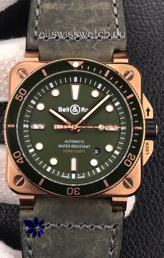 Bell & Ross BR03-92 Diver Rose Gold Green Dial Swiss Replica Watch 1:1 Mirror Replica