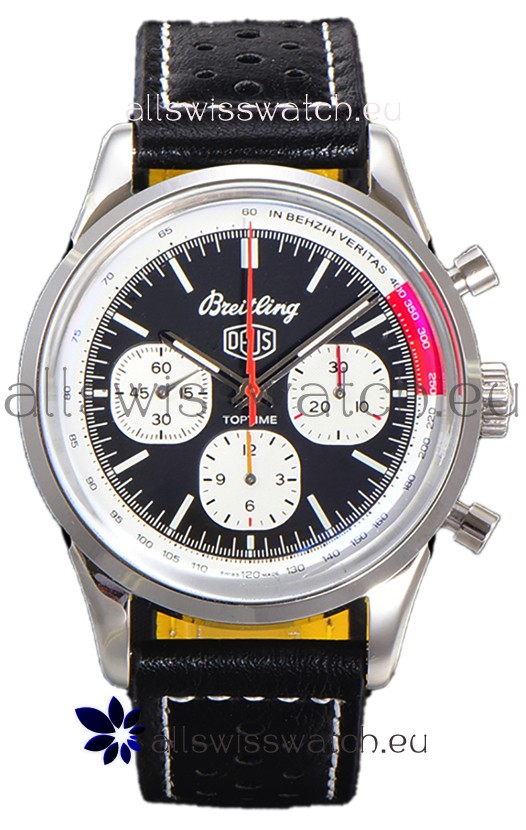 Breitling Top Time B01 Deus Edition Black Dial Leather Strap 1:1 Mirror Swiss Replica Watch 