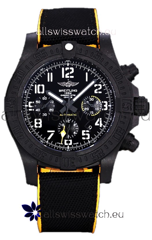 Breitling Avenger Hurricane Chronograph Black Dial Yellow Rimmed Nylon - DLC Coating Swiss Replica Watch
