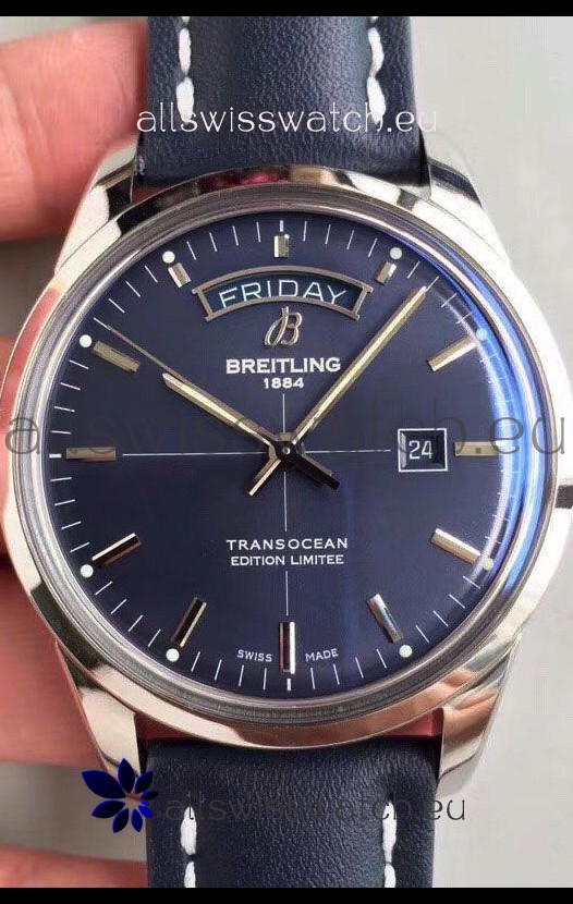 Breitling Transocean Day & Date Swiss Replica Watch in Aurora Blue Dial 1:1 Mirror Edition