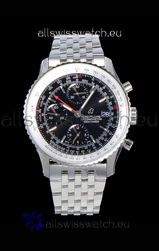 Breitling Navitimer 1 Chronograph 41MM Swiss Watch Black Dial in 904L Steel - Steel Strap
