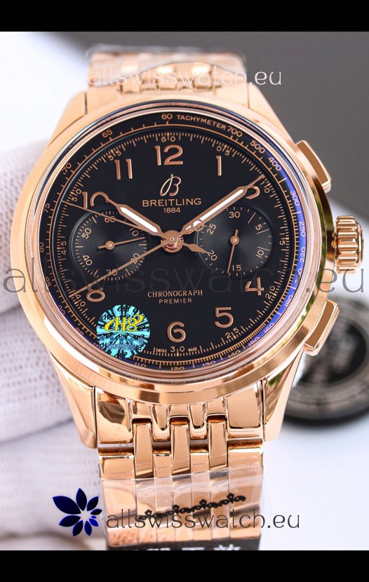 Breitling Premier B01 Chronograph 42 Edition Rose Gold Casing Centenary Brown Dial - 1:1 Mirror Replica Watch