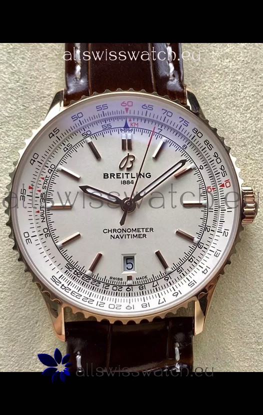 Breitling Navitimer 1 Automatic Swiss Replica Watch in White Dial Rose Gold Casing