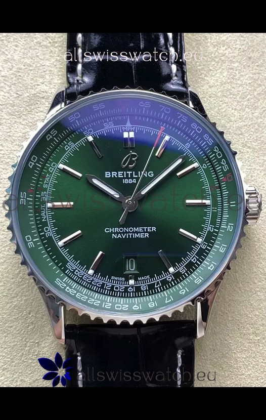 Breitling Navitimer 1 Automatic Swiss Replica Watch in Green Dial - Leather Strap