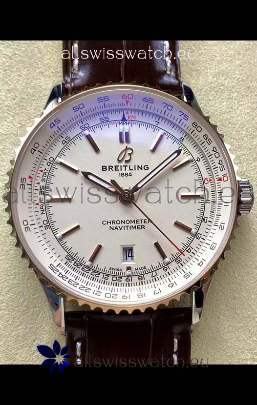 Breitling Navitimer 1 Automatic Swiss Replica Watch in White Dial Rose Gold Bezel