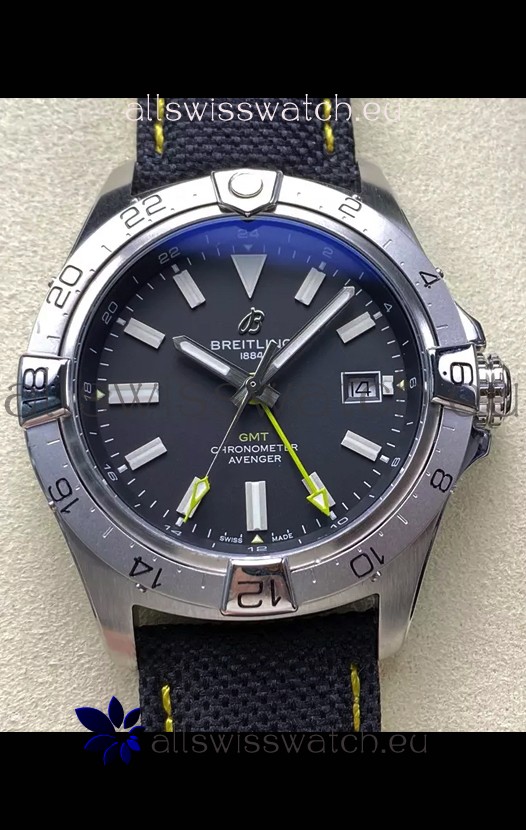 Breitling Avenger GMT Automatic 44 Swiss 1:1 Super Clone Replica Watch - Black Dial 