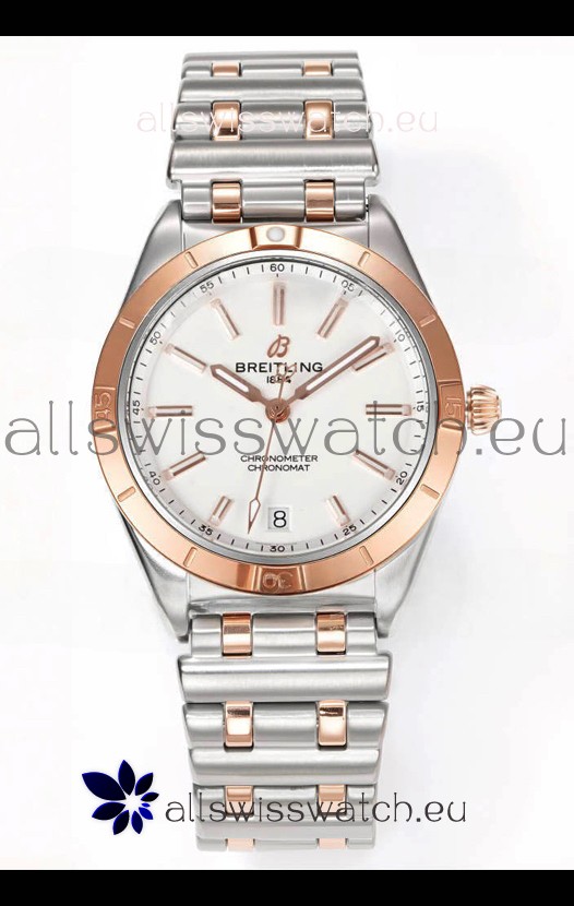 Breitling Chronomat 36MM 2 Tone Rose Gold Casing 1:1 Mirror Replica Watch White Dial
