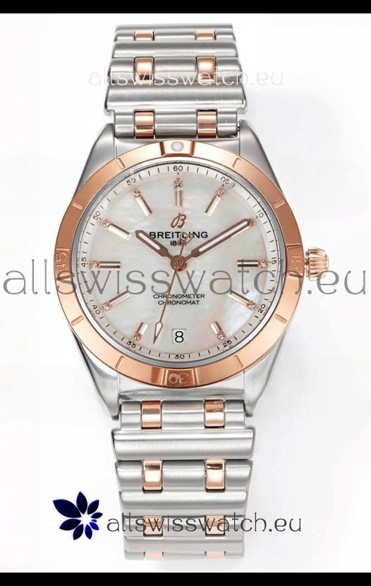 Breitling Chronomat 36MM 2 Tone Rose Gold Casing 1:1 Mirror Replica Watch Pearl Dial