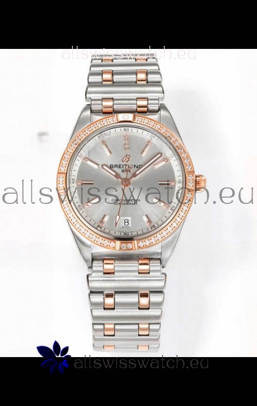 Breitling Chronomat 36MM 2 Tone Rose Gold Casing 1:1 Mirror Replica Watch Steel Dial