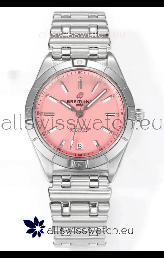 Breitling Chronomat 36MM Stainless Steel Casing 1:1 Mirror Replica Watch Pink Dial