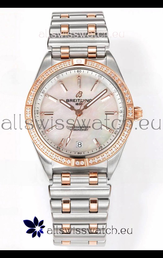 Breitling Chronomat 36MM 2 Tone Rose Gold Casing 1:1 Mirror Replica Watch Pearl Dial