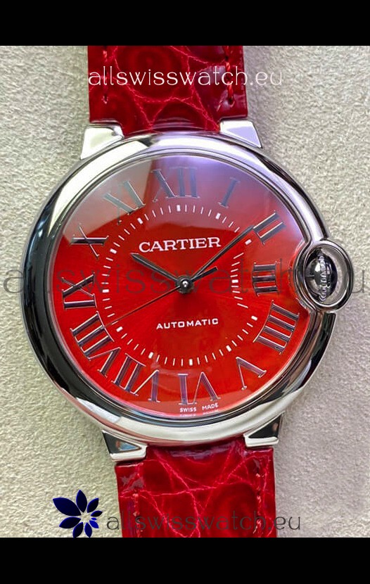 Ballon De Cartier Swiss Automatic 1:1 Mirror Quality 36MM in Stainless Steel Red Dial 