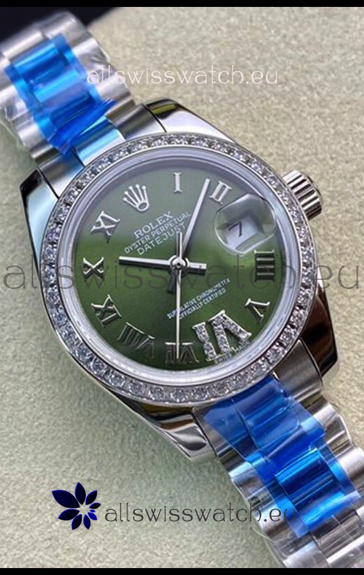 Rolex Datejust 28MM Swiss Replica in 904L Steel in Green Dial - 1:1 Mirror Replica