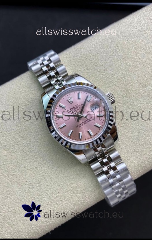 Rolex Datejust 28MM Swiss Replica in 904L Steel in Pink Dial - 1:1 Mirror Replica