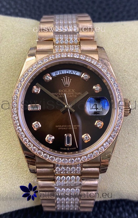 Rolex Day Date Presidential M128345rbr-0041 18K Rose Gold Watch 36MM - Brown Dial 1:1 Mirror Quality