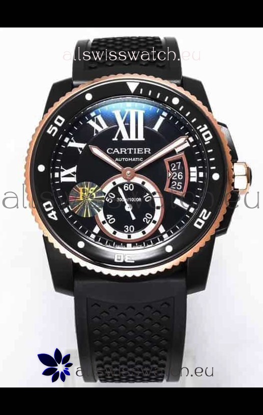 Calibre De Cartier Watch 42MM Blue Dial PVD Coated Case - 1:1 Mirror Replica Watch