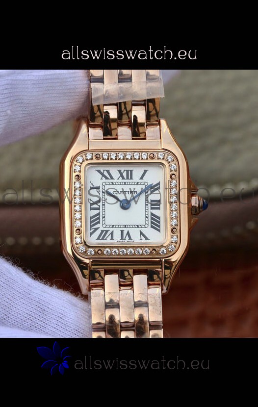 Cartier PANTHERE Edition 1:1 Mirror Swiss Watch Rose Gold White Dial - Diamonds Bezel