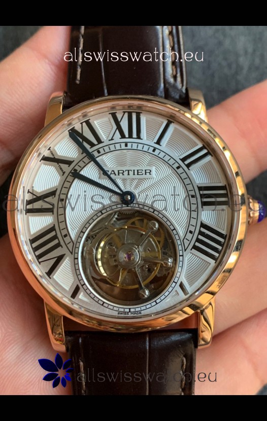 Rotonde De Cartier Flying Tourbillon Swiss Replica Watch in Yellow Gold Super Clone Watch