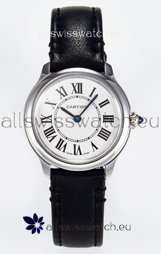 Ronde De Cartier Super Clone 29MM Swiss Replica Watch in Silver-Plated White Dial