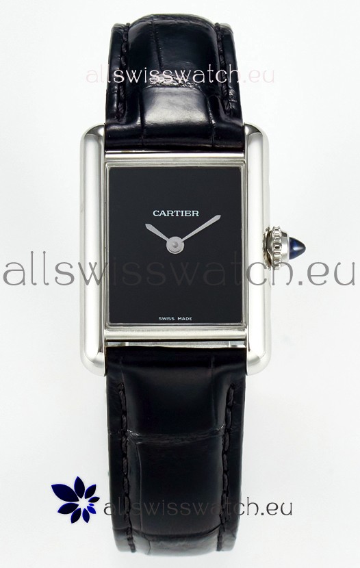Tank Must Cartier Super Clone Edition 29MM Watch in Steel Casing Black Dial 