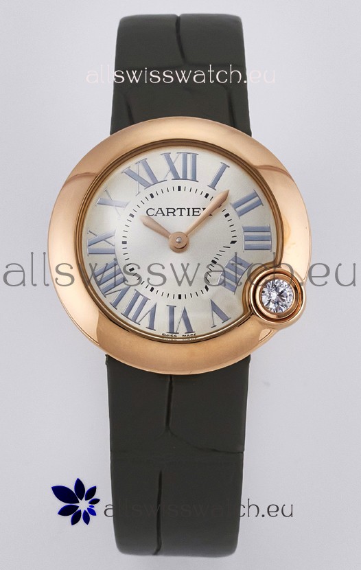Ballon Blanc De Cartier Super Clone Watch 30MM in Rose Gold Casing Green Strap