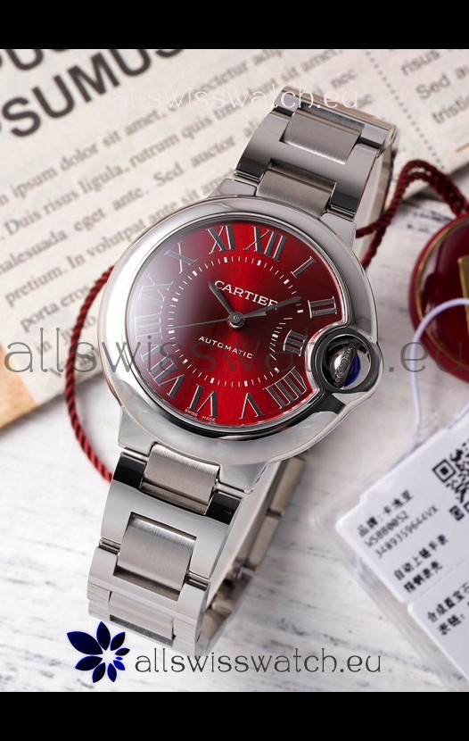 Ballon De Cartier Swiss Automatic Red Dial Mirror Quality 33MM in Stainless Steel 