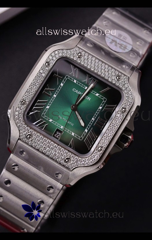 Cartier Santos De Cartier 904L Steel Green Dial Super Clone Replica 40MM Watch 