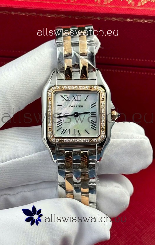 PANTHERE de Cartier Edition 27mm Pearl Dial 1:1 Mirror Swiss Watch Two Tone Rose Gold Casing