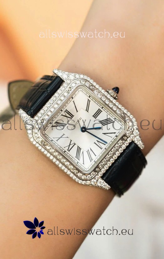 Cartier Santos Dumont 27.5MM Super Clone Edition Watch in Mossanites Casing