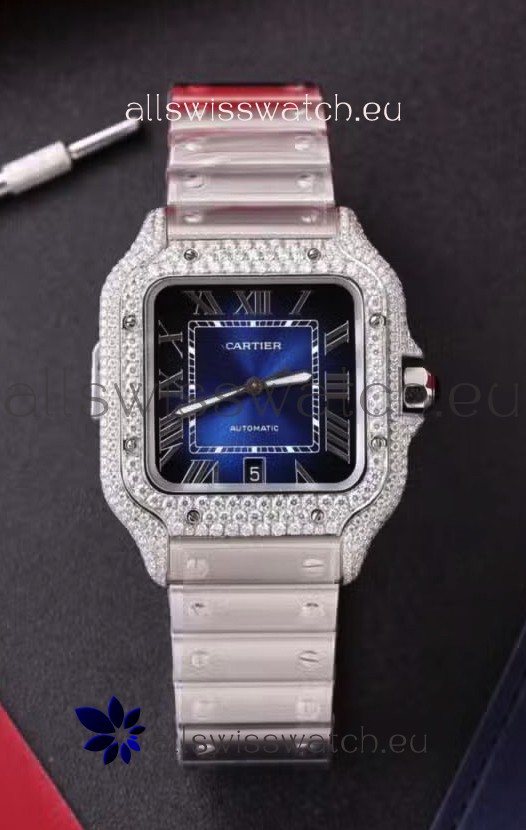 Cartier Santos De Cartier 904L Steel Blue Dial Super Clone Replica 40MM Watch 