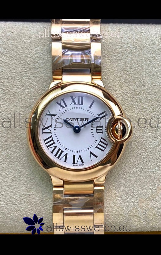 Ballon De Cartier Swiss Quartz 1:1 Mirror Quality 28MM in Rose Gold Casing