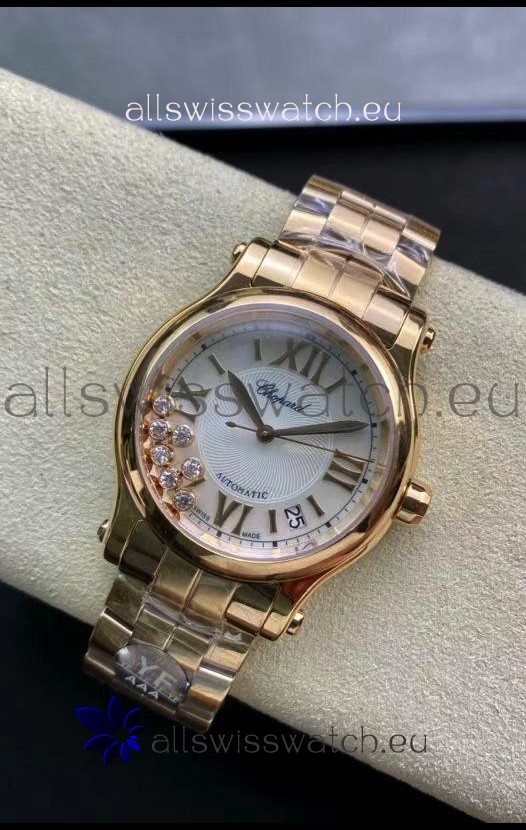 Chopard Happy Sport 1:1 Mirror Swiss Automatic Replica Watch 36MM in Rose Gold Casing White Dial