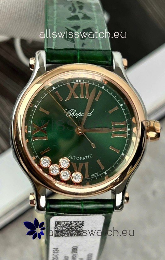 Chopard Super Clone Happy Sport Rose Gold Watch in Green Dial - Automatic Movement 36MM