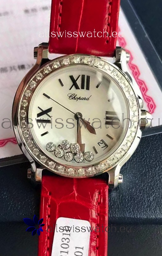 Chopard Happy Stainless Steel Swiss Quartz Watch 1:1 Mirror Replica - Genuine Diamonds 