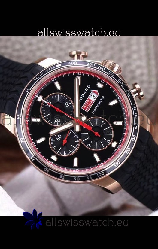 Chopard Classic Racing Chronograph 1:1 Mirror Replica Watch in Rose Gold Casing - Black Dial 