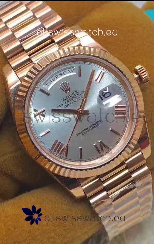 Rolex Day Date 40MM 228235 1:1 Rose Gold in Silver Dial 1:1 Mirror Replica Watch
