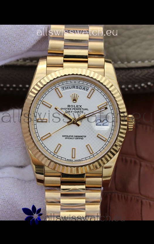 Rolex Day Date Presidential 904L Steel Yellow Gold 40MM - White Dial 1:1 Mirror Quality Watch