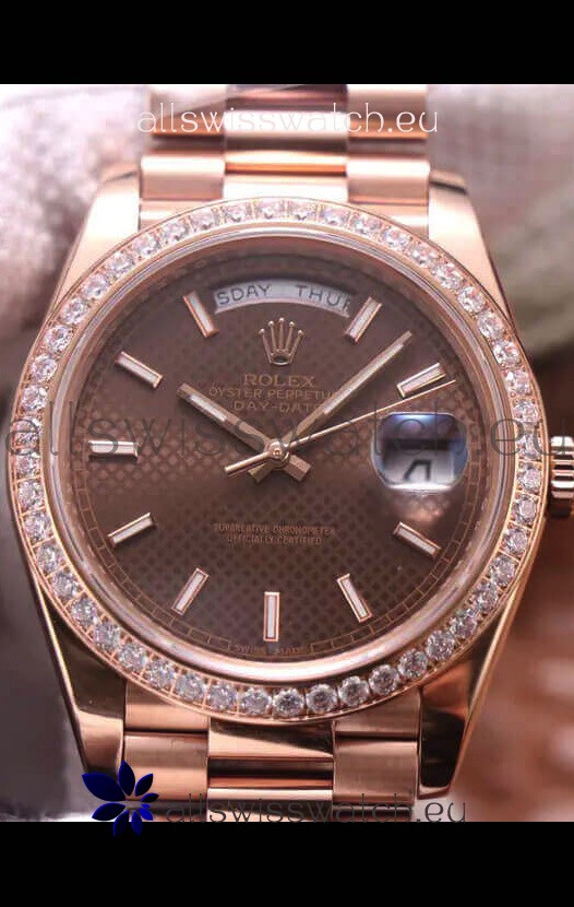 Rolex Day Date Presidential 904L Steel Rose Gold 40MM - Brown Dial 1:1 Mirror Quality Watch