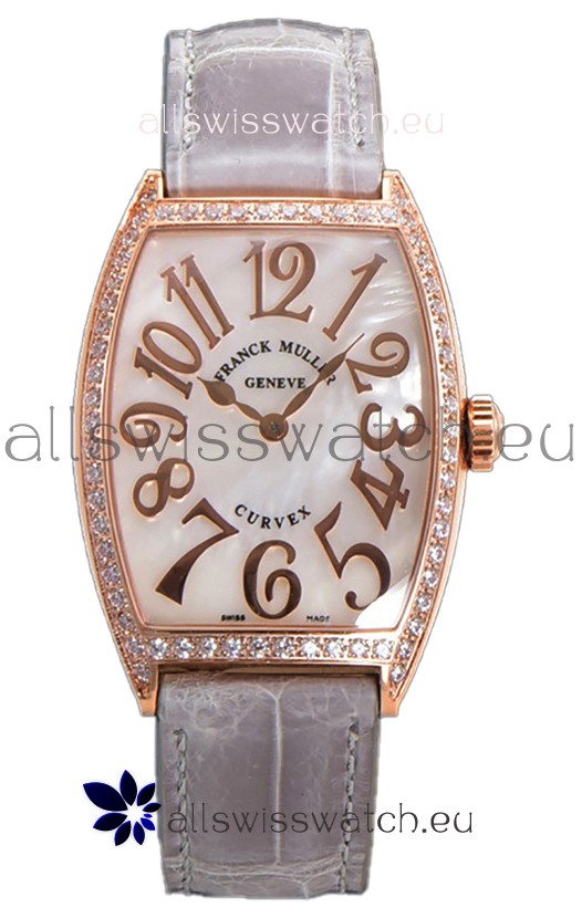 Franck Muller Cintree Curvex Mother of Pearl Dial Watch in Rose Gold Plating - Grey Strap 