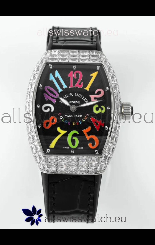 Franck Muller Vanguard V32 Black Dial - Color Dreams with Diamonds Casing Swiss Replica