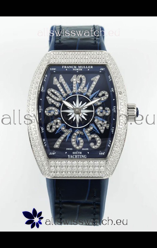 Franck Muller Vanguard V32 Blue Dial - Diamonds Casing Swiss Replica Watch