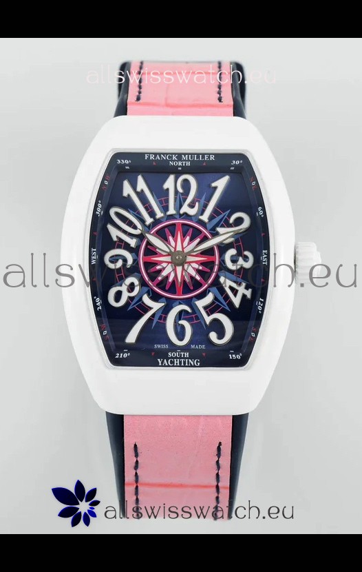 Franck Muller Vanguard Yachting V32 Ceramic Casing Pink Dial/Strap Swiss Replica Watch 