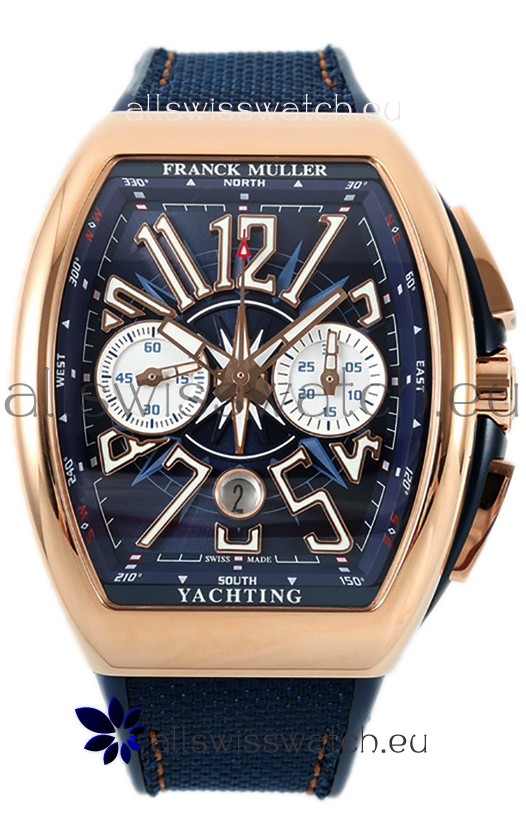 Franck Muller Vanguard V45 Chronograph 904L Rose Gold Blue Dial Swiss Watch