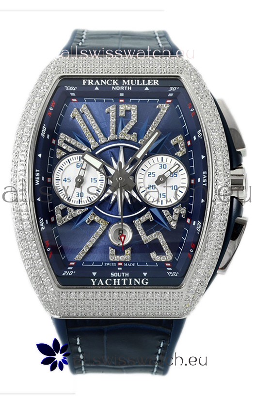 Franck Muller Vanguard V45 Chronograph 904L Steel Blue Dial with Diamonds Swiss Watch